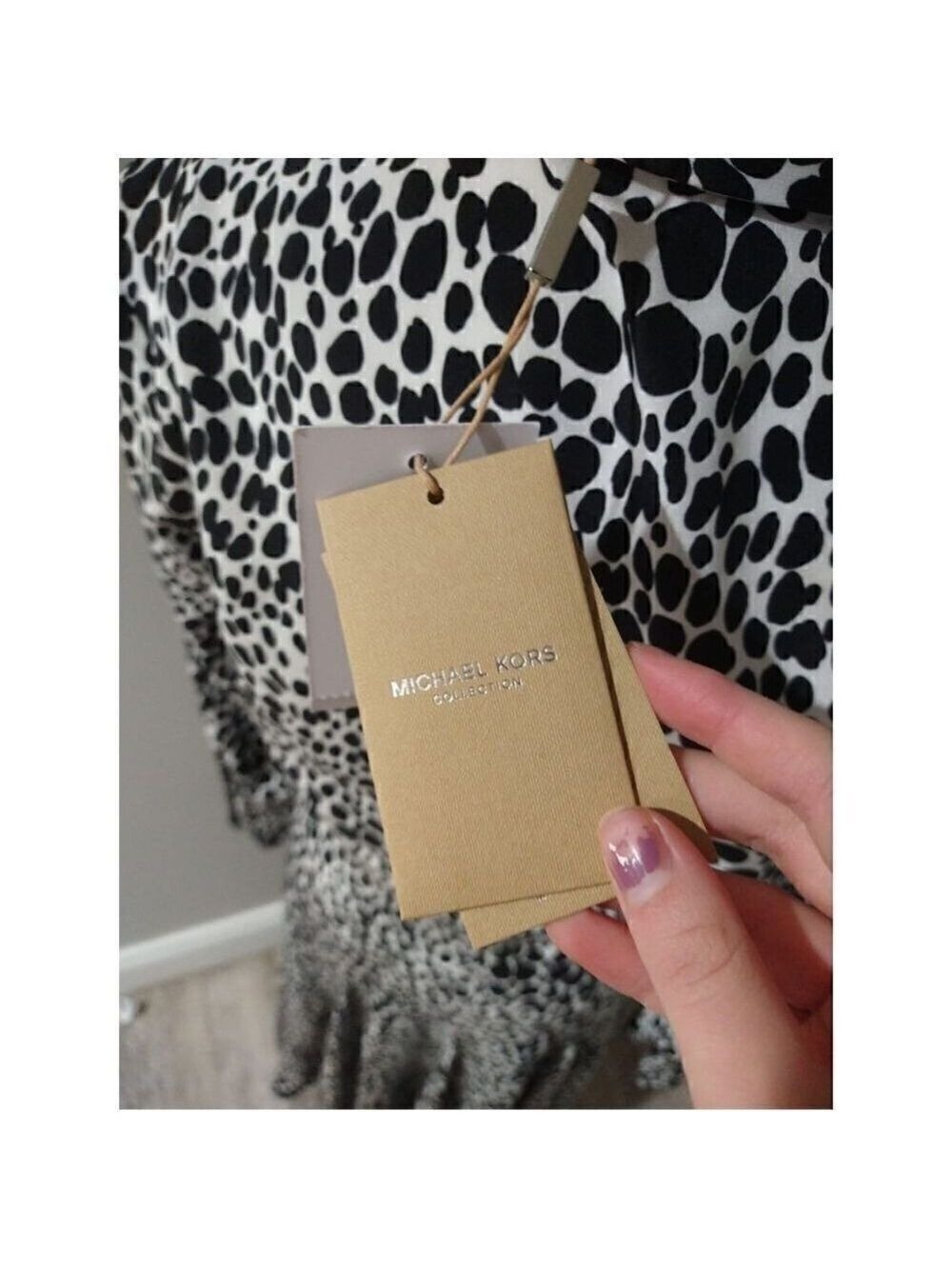 Michael kors collection Black and White Speckled Pony Print Shirtdress Size 4 NW - Picture 4 of 11